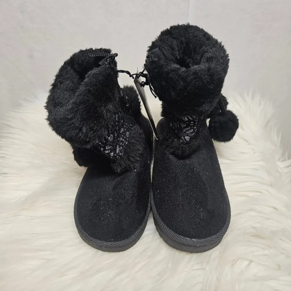 NWT Swiggles Toddler Baby Girls Winter Black Boots Booties Pompom